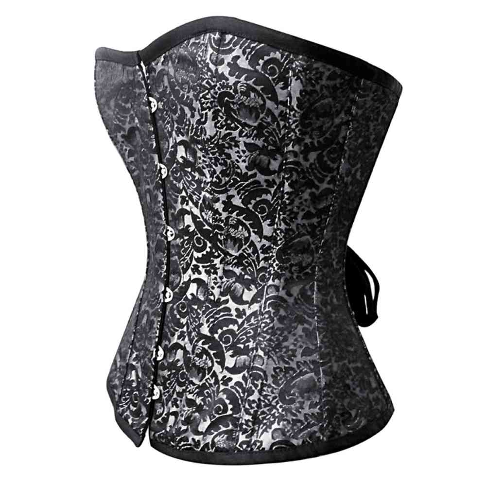 Attitude Corsets - Valeriana Overbust korset - Zilverkleurig/Zwart